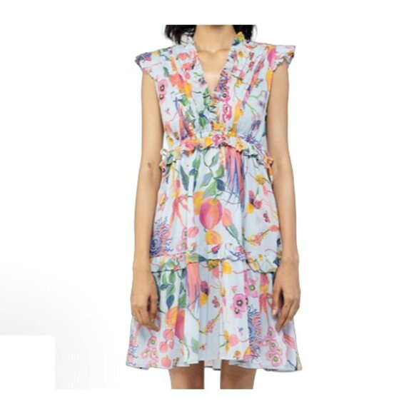 Banjanan Chandra dress cool blue Size XS spring print cotton - Picture 1 of 7
